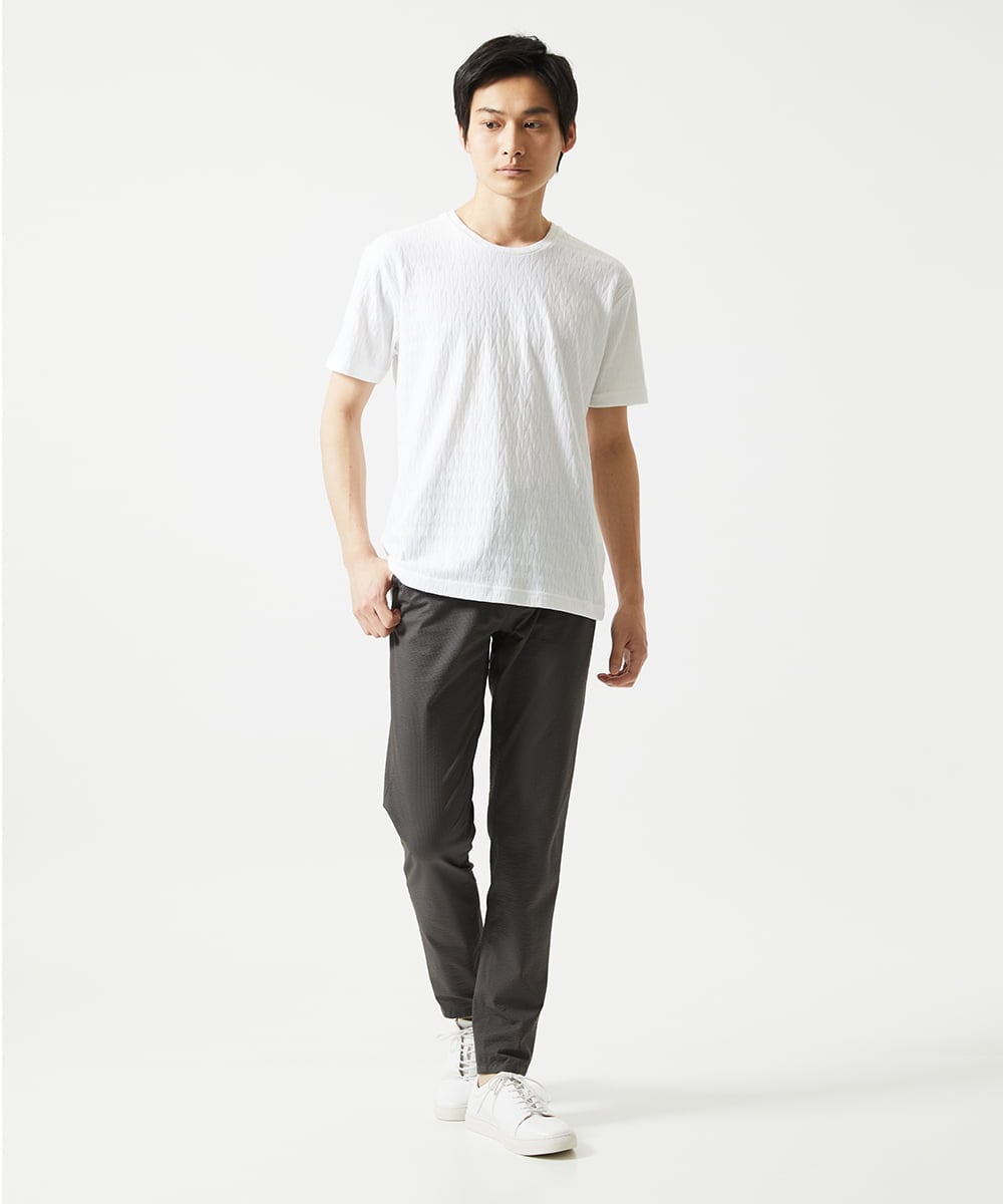 MKKGA71059 MK MICHEL KLEIN HOMME(MKミッシェルクランオム) 【洗える】へリンボン クルーネックTシャツ ホワイト