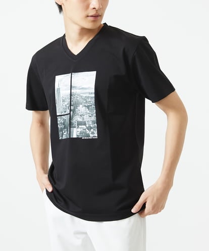 MKKGC09063  【洗える】モノクロフォトグラフィックプリントTシャツ 