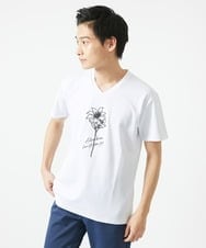 MKKGC10063 MK MICHEL KLEIN HOMME(MKミッシェルクランオム) 【洗える】フラワー刺繍VネックTシャツ ホワイト