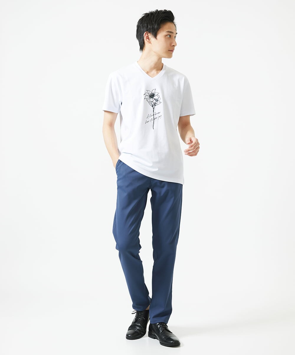 MKKGC10063 MK MICHEL KLEIN HOMME(MKミッシェルクランオム) 【洗える】フラワー刺繍VネックTシャツ ホワイト