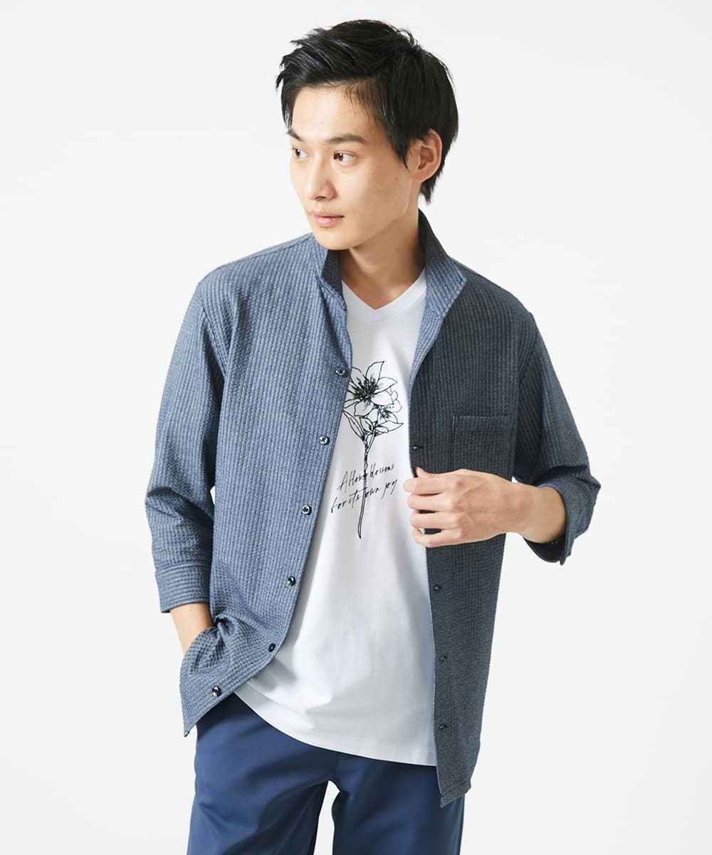 MKKGC10063 MK MICHEL KLEIN HOMME(MKミッシェルクランオム) 【洗える】フラワー刺繍VネックTシャツ ホワイト