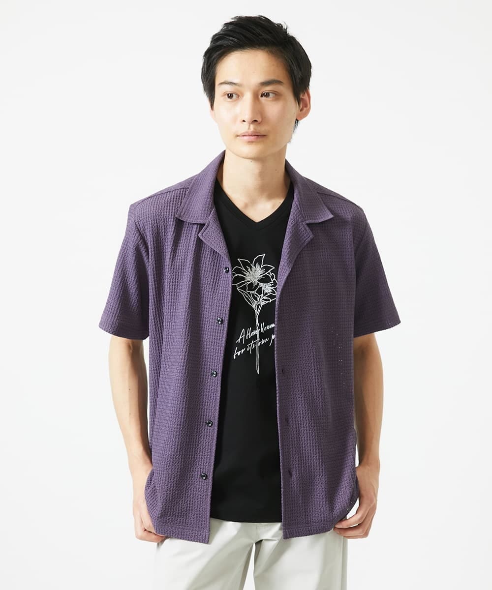 MKKGC10063 MK MICHEL KLEIN HOMME(MKミッシェルクランオム) 【洗える】フラワー刺繍VネックTシャツ ブラック