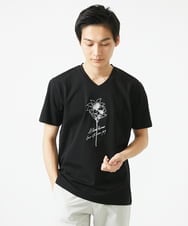 MKKGC10063 MK MICHEL KLEIN HOMME(MKミッシェルクランオム) 【洗える】フラワー刺繍VネックTシャツ ブラック