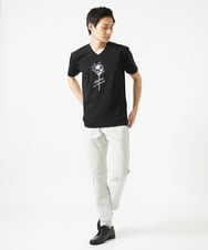 MKKGC10063 MK MICHEL KLEIN HOMME(MKミッシェルクランオム) 【洗える】フラワー刺繍VネックTシャツ ブラック