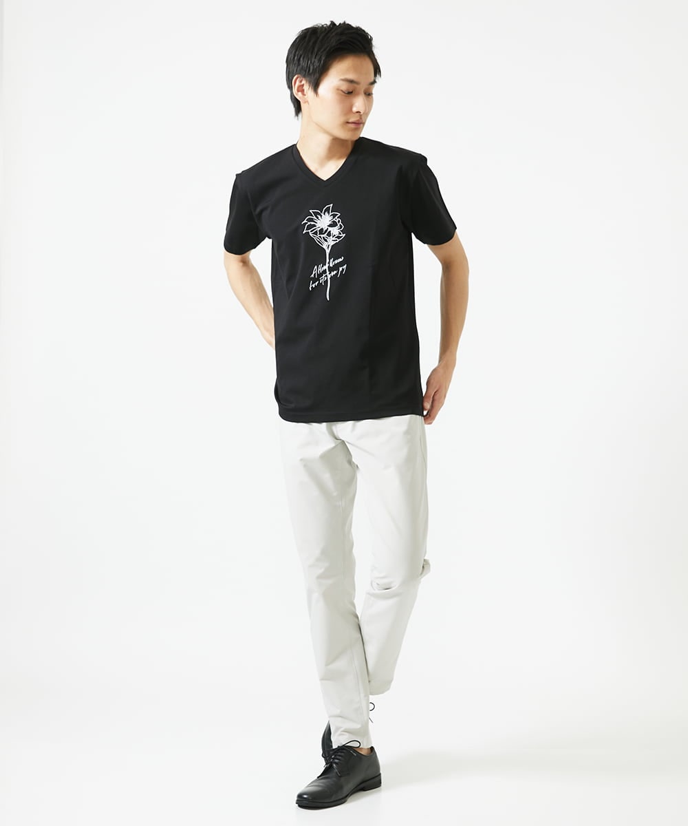 MKKGC10063 MK MICHEL KLEIN HOMME(MKミッシェルクランオム) 【洗える】フラワー刺繍VネックTシャツ ブラック