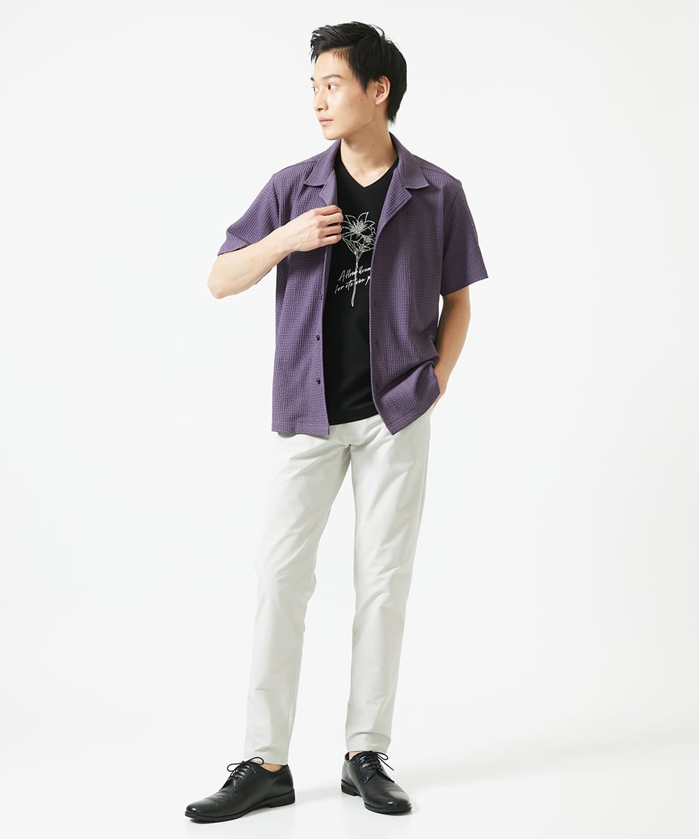 MKKGC10063 MK MICHEL KLEIN HOMME(MKミッシェルクランオム) 【洗える】フラワー刺繍VネックTシャツ ブラック