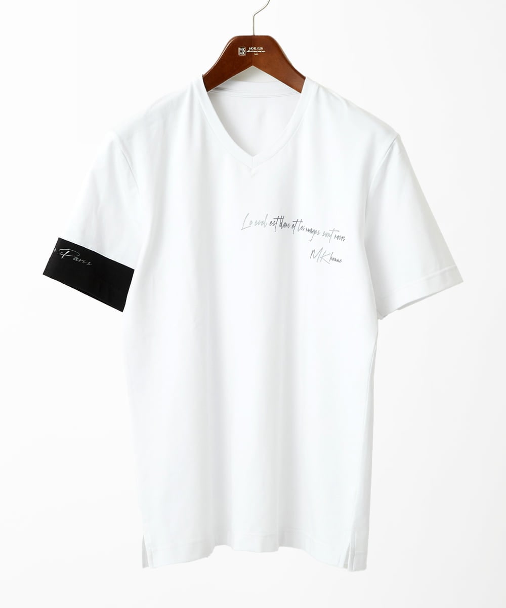 MKKGC21069 MK MICHEL KLEIN HOMME(MKミッシェルクランオム) 【残りわずか】【洗える】アシメトリープリントＴシャツ ホワイト