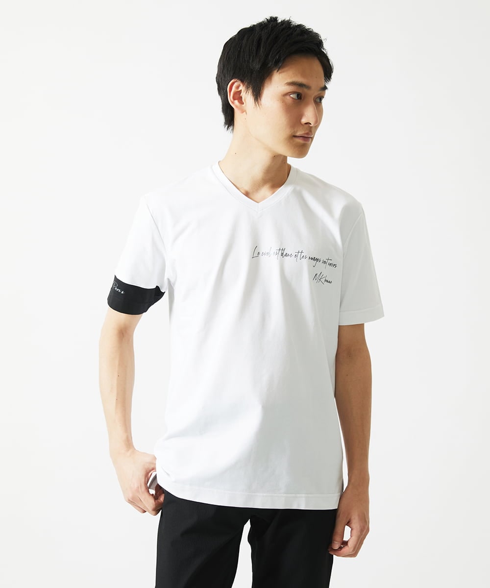 MKKGC21069 MK MICHEL KLEIN HOMME(MKミッシェルクランオム) 【残りわずか】【洗える】アシメトリープリントＴシャツ ホワイト