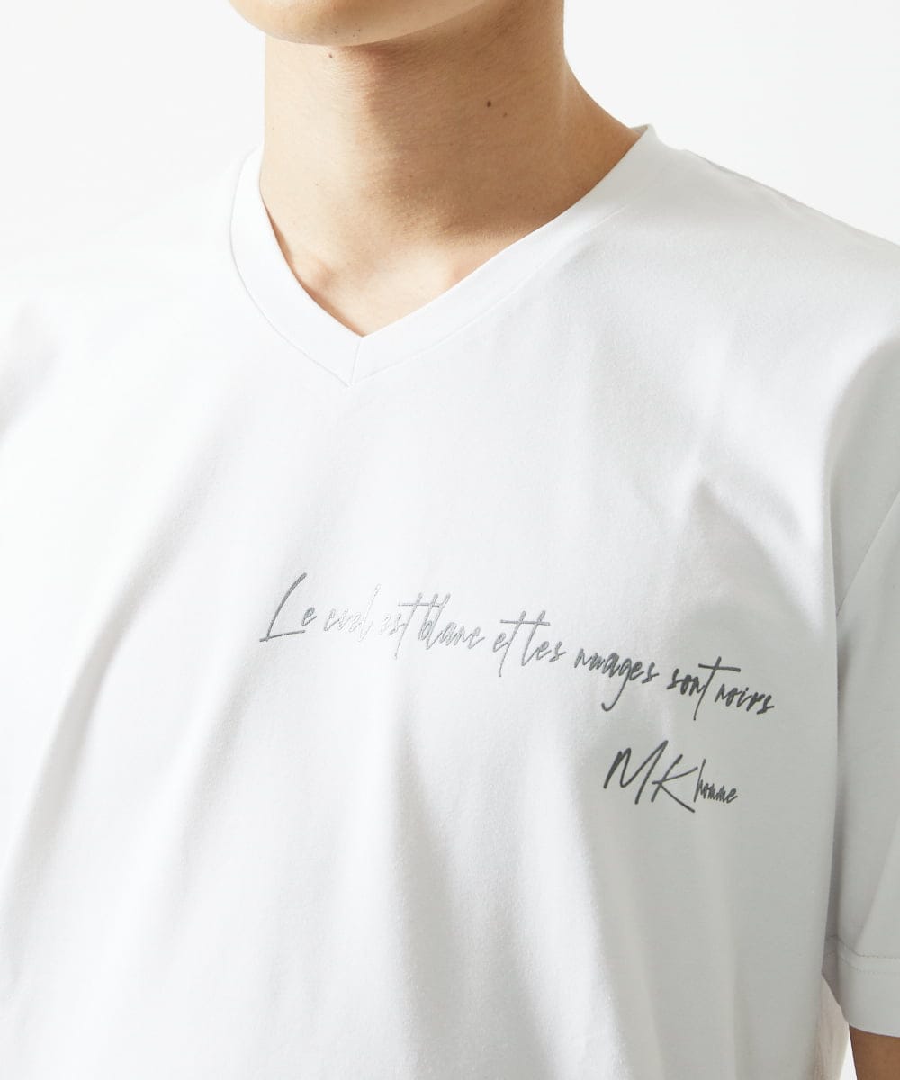 MKKGC21069 MK MICHEL KLEIN HOMME(MKミッシェルクランオム) 【残りわずか】【洗える】アシメトリープリントＴシャツ ホワイト