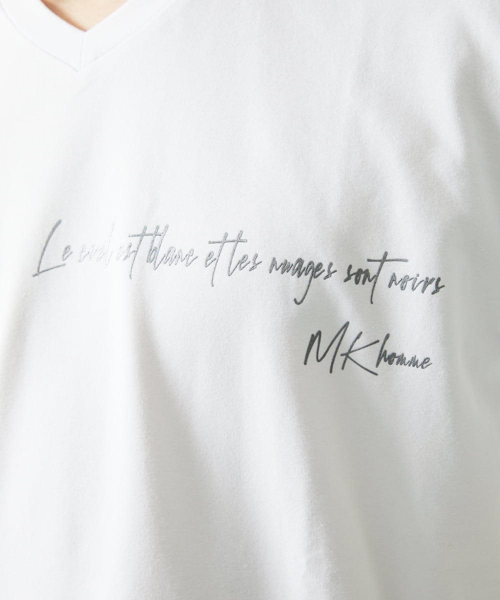 MKKGC21069 MK MICHEL KLEIN HOMME(MKミッシェルクランオム) 【残りわずか】【洗える】アシメトリープリントＴシャツ ホワイト