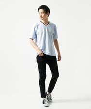 MKKGC31069 MK MICHEL KLEIN HOMME(MKミッシェルクランオム) 【洗える・サッカー素材】Vネックカットソー ライトブルー