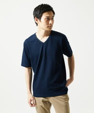 MKKGC31069 MK MICHEL KLEIN HOMME(MKミッシェルクランオム) 【洗える・サッカー素材】Vネックカットソー ネイビー