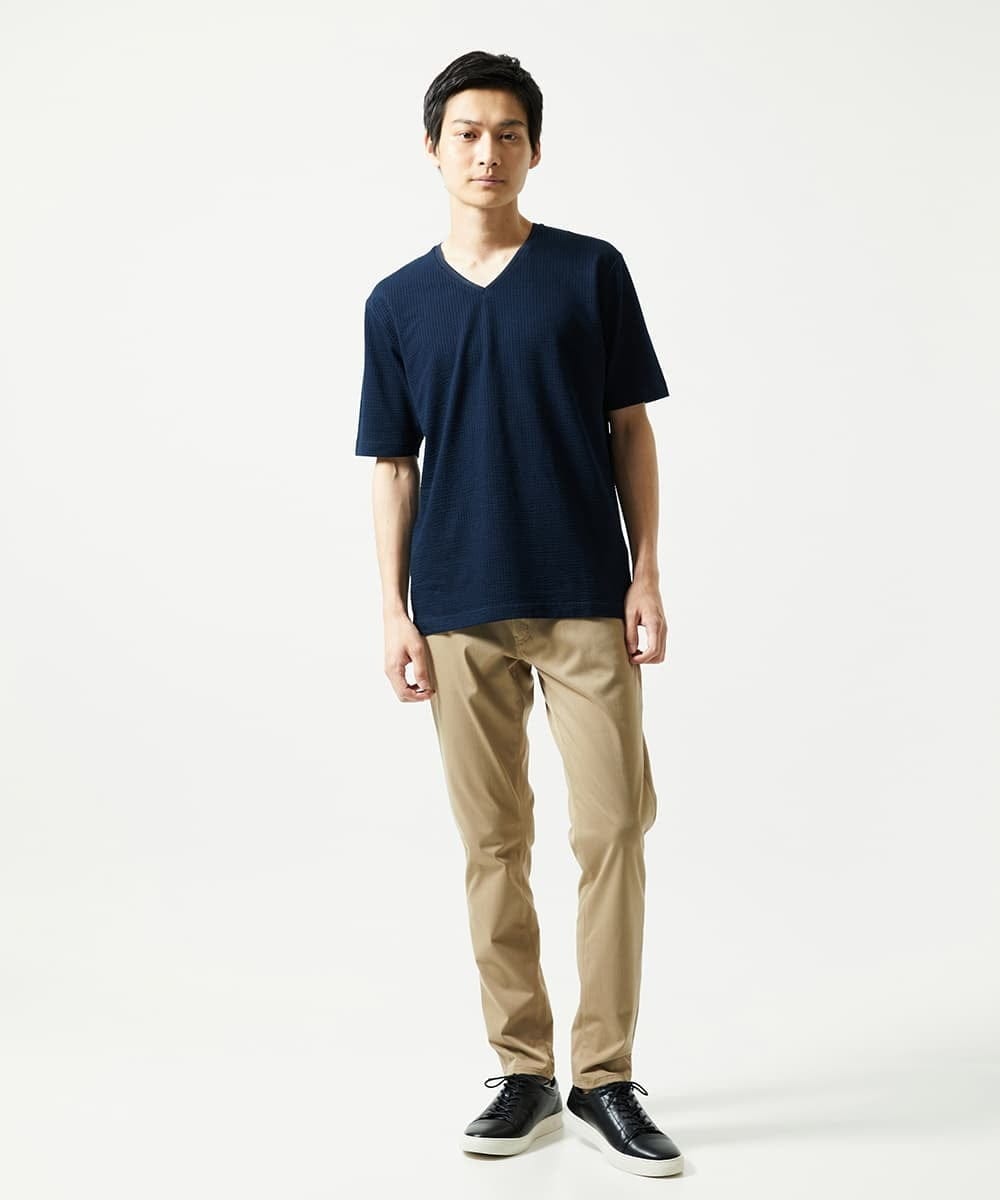 MKKGC31069 MK MICHEL KLEIN HOMME(MKミッシェルクランオム) 【洗える・サッカー素材】Vネックカットソー ネイビー