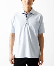 MKKGC32090 MK MICHEL KLEIN HOMME(MKミッシェルクランオム) 【残りわずか/洗える】ストライプサッカーポロシャツ  ライトブルー