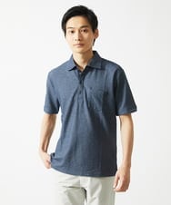 MKKGC32090 MK MICHEL KLEIN HOMME(MKミッシェルクランオム) 【残りわずか/洗える】ストライプサッカーポロシャツ  ブルー