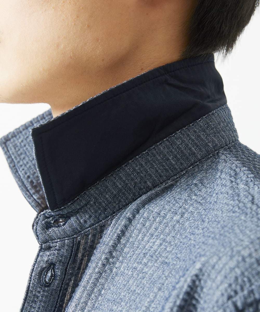 MKKGC32090 MK MICHEL KLEIN HOMME(MKミッシェルクランオム) 【残りわずか/洗える】ストライプサッカーポロシャツ  ブルー