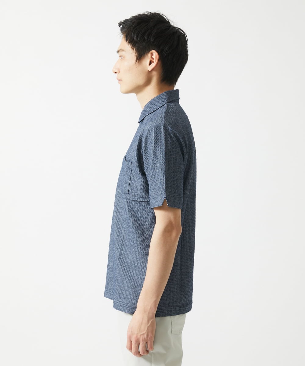 MKKGC32090 MK MICHEL KLEIN HOMME(MKミッシェルクランオム) 【残りわずか/洗える】ストライプサッカーポロシャツ  ブルー
