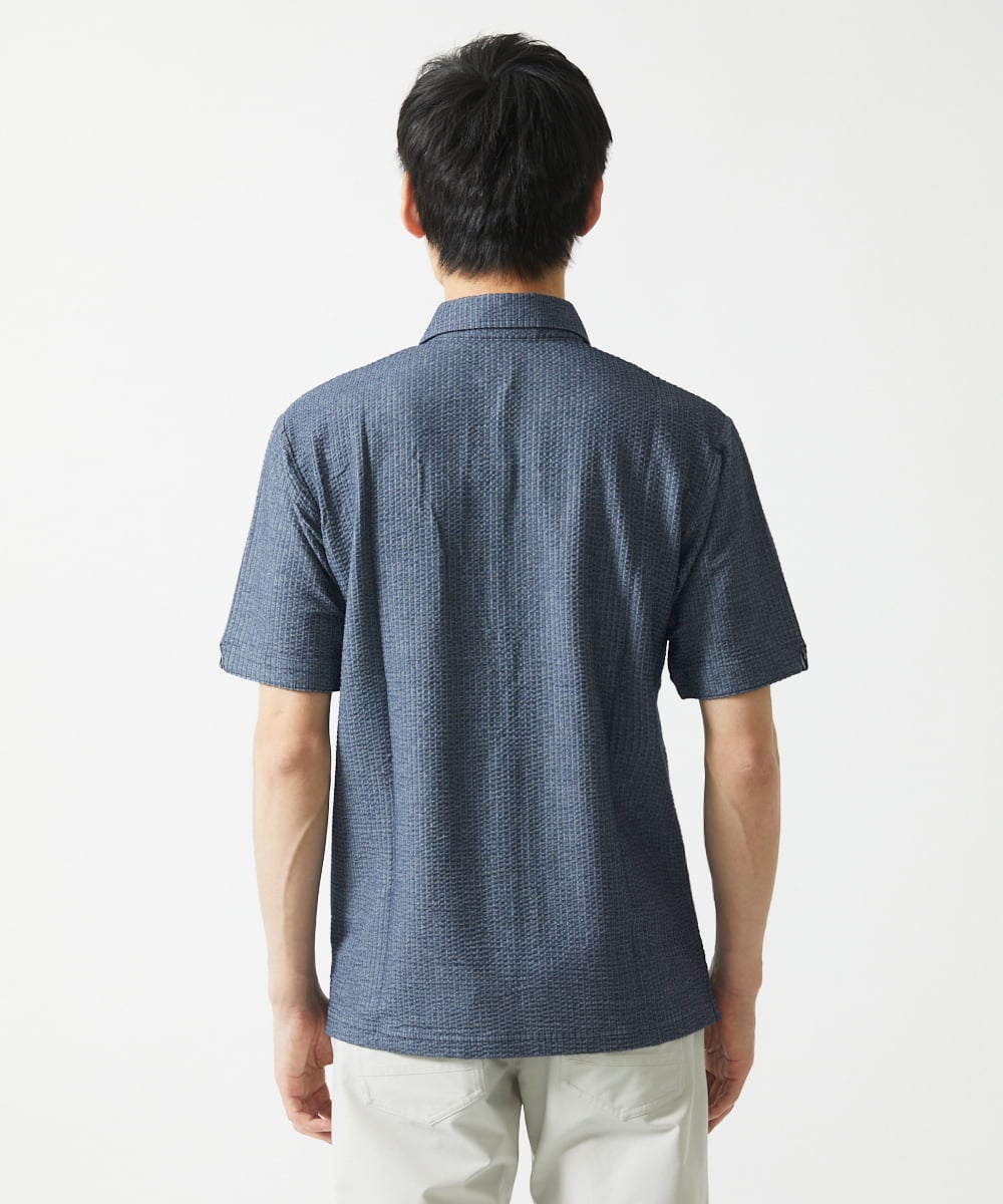 MKKGC32090 MK MICHEL KLEIN HOMME(MKミッシェルクランオム) 【残りわずか/洗える】ストライプサッカーポロシャツ  ブルー