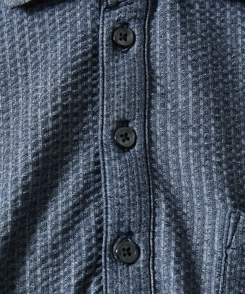 MKKGC32090 MK MICHEL KLEIN HOMME(MKミッシェルクランオム) 【残りわずか/洗える】ストライプサッカーポロシャツ  ブルー