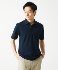 MKKGC32090 MK MICHEL KLEIN HOMME(MKミッシェルクランオム) 【残りわずか/洗える】ストライプサッカーポロシャツ  ネイビー