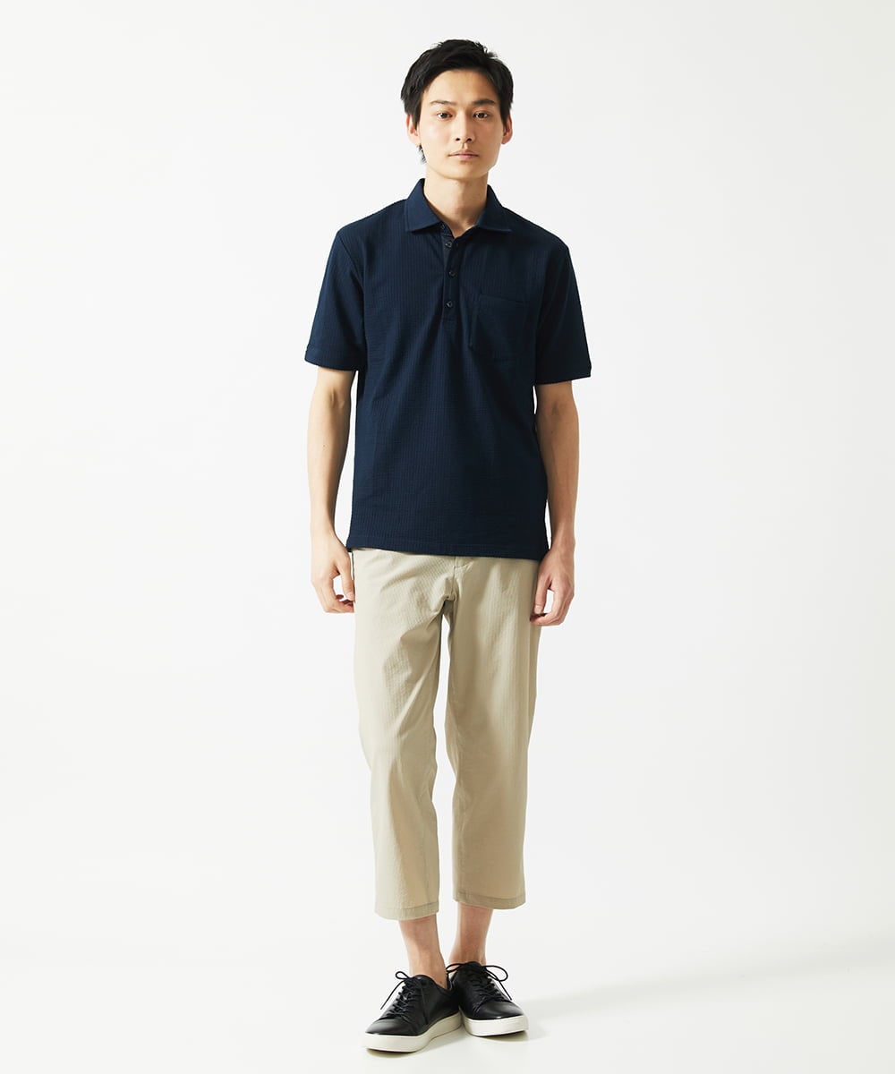 MKKGC32090 MK MICHEL KLEIN HOMME(MKミッシェルクランオム) 【残りわずか/洗える】ストライプサッカーポロシャツ  ネイビー
