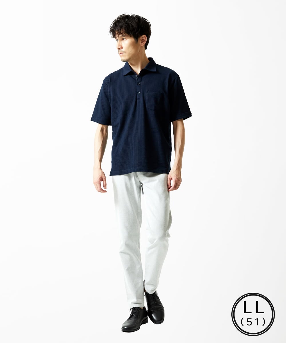 MKKGC32090 MK MICHEL KLEIN HOMME(MKミッシェルクランオム) 【残りわずか/洗える】ストライプサッカーポロシャツ  ネイビー