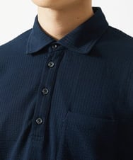 MKKGC32090 MK MICHEL KLEIN HOMME(MKミッシェルクランオム) 【残りわずか/洗える】ストライプサッカーポロシャツ  ネイビー