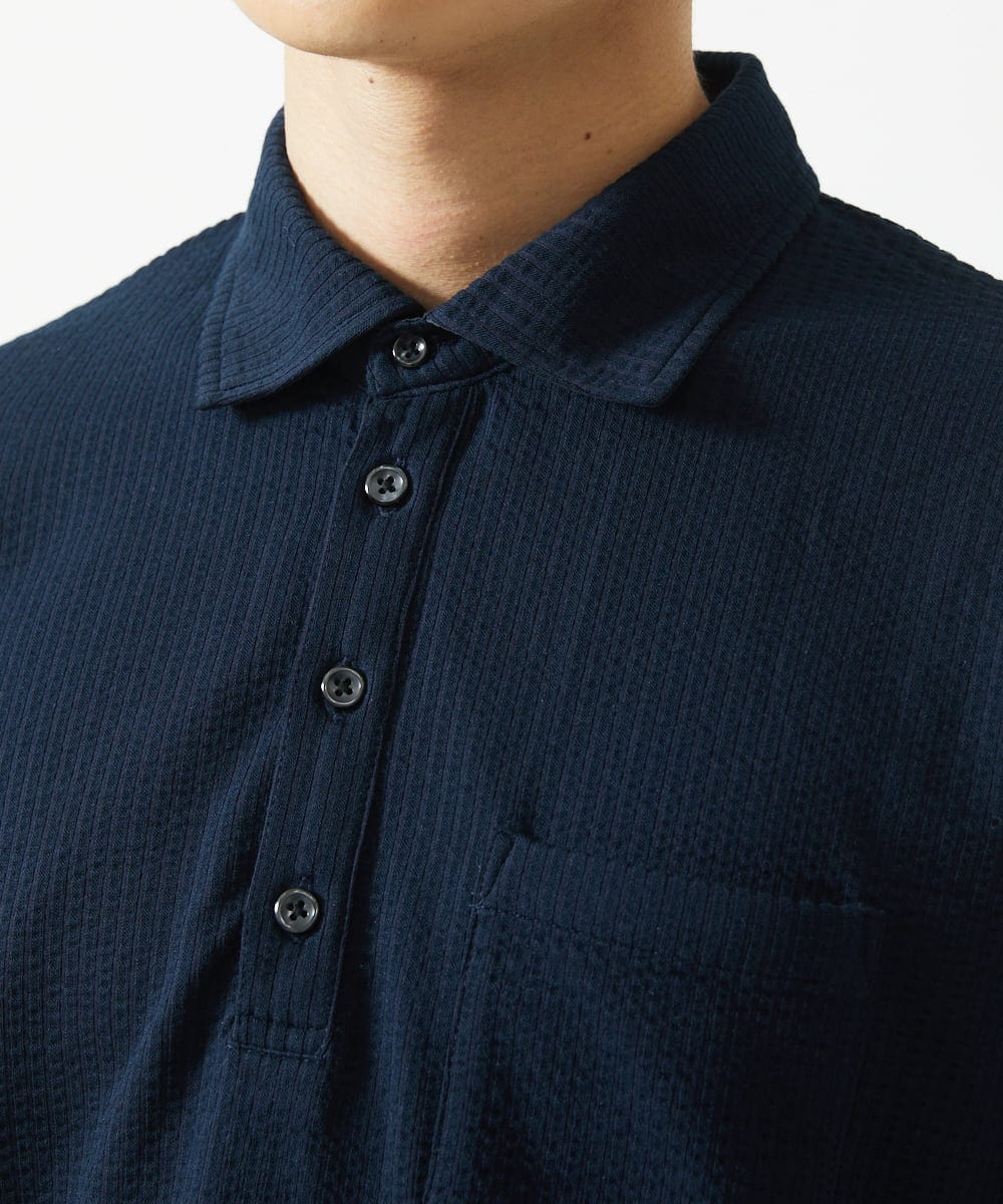 MKKGC32090 MK MICHEL KLEIN HOMME(MKミッシェルクランオム) 【残りわずか/洗える】ストライプサッカーポロシャツ  ネイビー