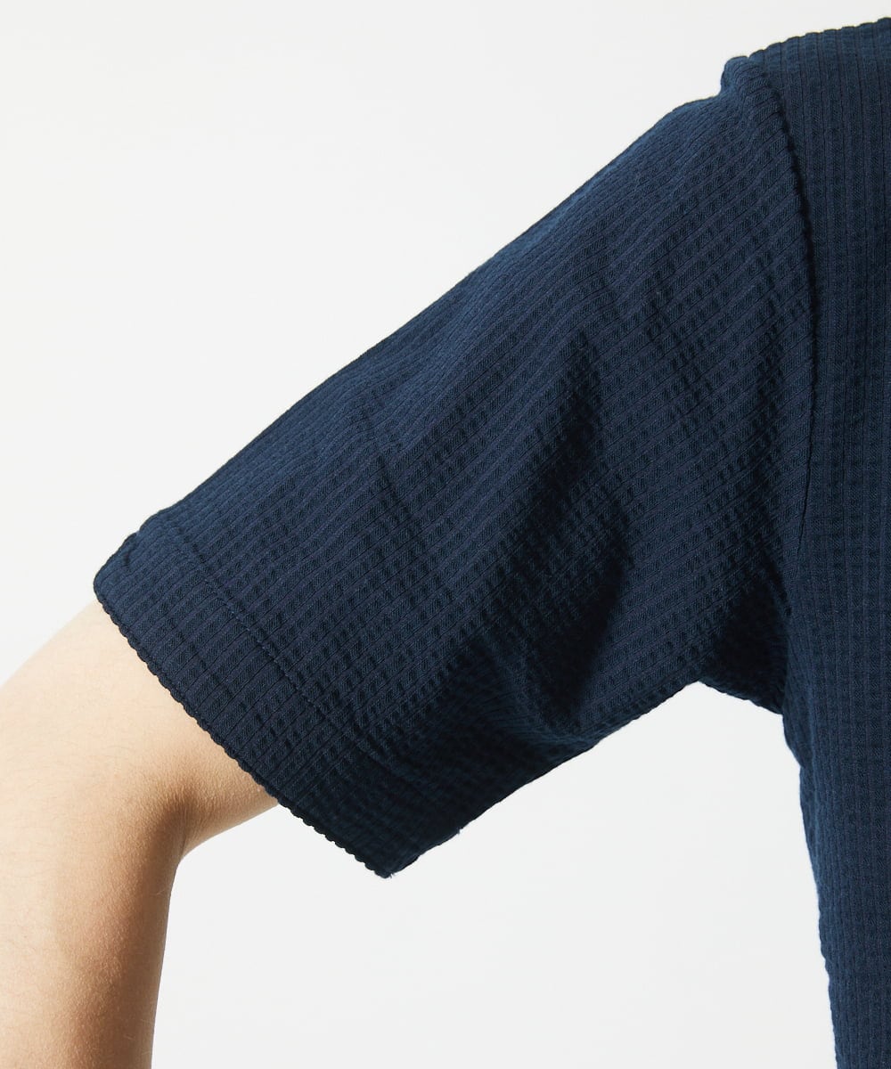 MKKGC32090 MK MICHEL KLEIN HOMME(MKミッシェルクランオム) 【残りわずか/洗える】ストライプサッカーポロシャツ  ネイビー
