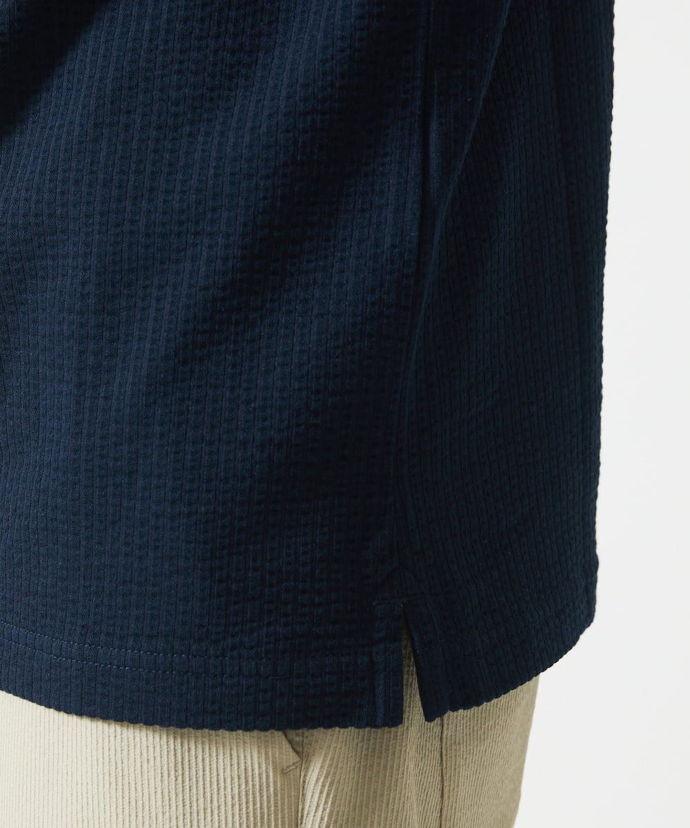 MKKGC32090 MK MICHEL KLEIN HOMME(MKミッシェルクランオム) 【残りわずか/洗える】ストライプサッカーポロシャツ  ネイビー