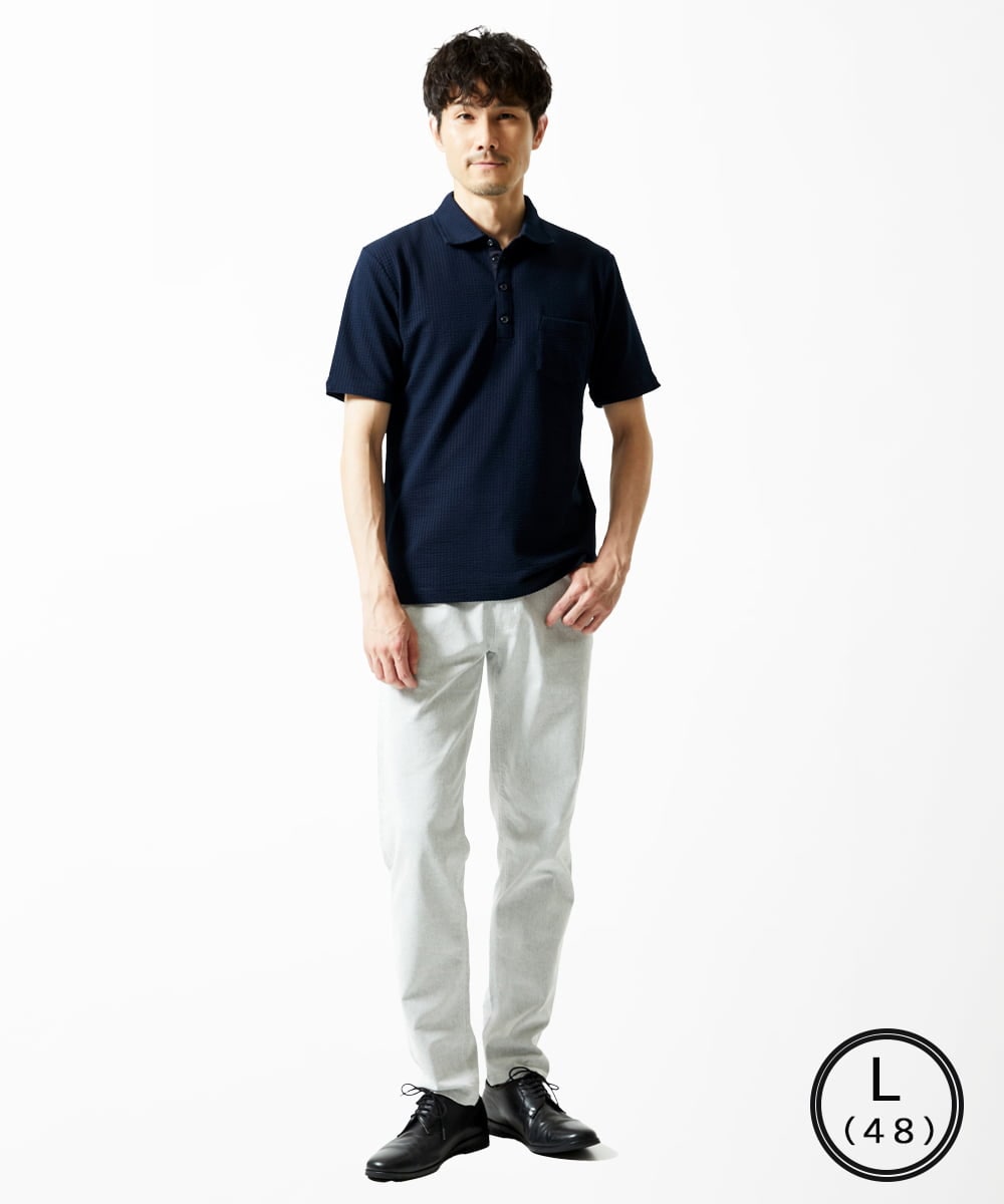MKKGC32090 MK MICHEL KLEIN HOMME(MKミッシェルクランオム) 【残りわずか/洗える】ストライプサッカーポロシャツ  ネイビー