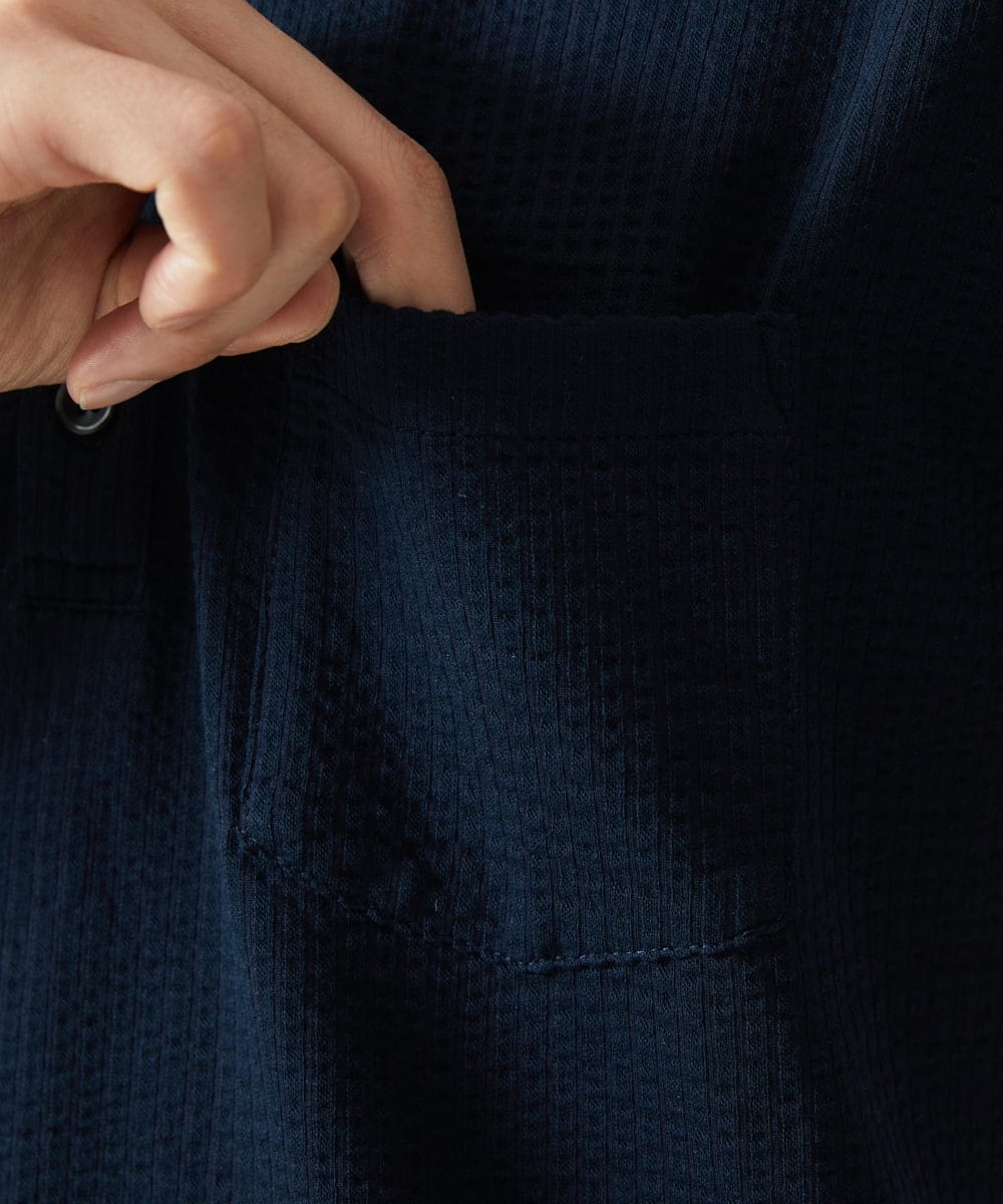 MKKGC32090 MK MICHEL KLEIN HOMME(MKミッシェルクランオム) 【残りわずか/洗える】ストライプサッカーポロシャツ  ネイビー