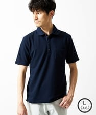 MKKGC32090 MK MICHEL KLEIN HOMME(MKミッシェルクランオム) 【残りわずか/洗える】ストライプサッカーポロシャツ  ネイビー