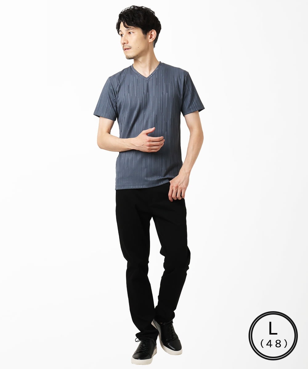 MKKHA72079 MK MICHEL KLEIN HOMME(MKミッシェルクランオム) 【残りわずか／洗える】3ＤストライプテレコＶネックＴシャツ パープル