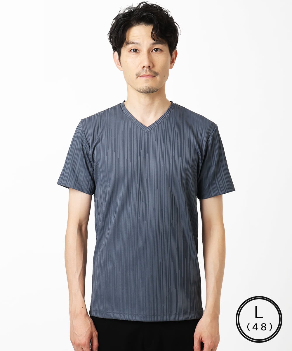 MKKHA72079 MK MICHEL KLEIN HOMME(MKミッシェルクランオム) 【残りわずか／洗える】3ＤストライプテレコＶネックＴシャツ パープル