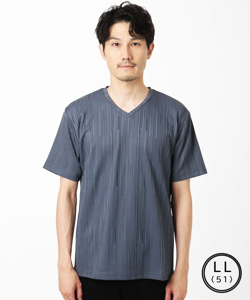 MKKHA72079 MK MICHEL KLEIN HOMME(MKミッシェルクランオム) 【残りわずか／洗える】3ＤストライプテレコＶネックＴシャツ パープル