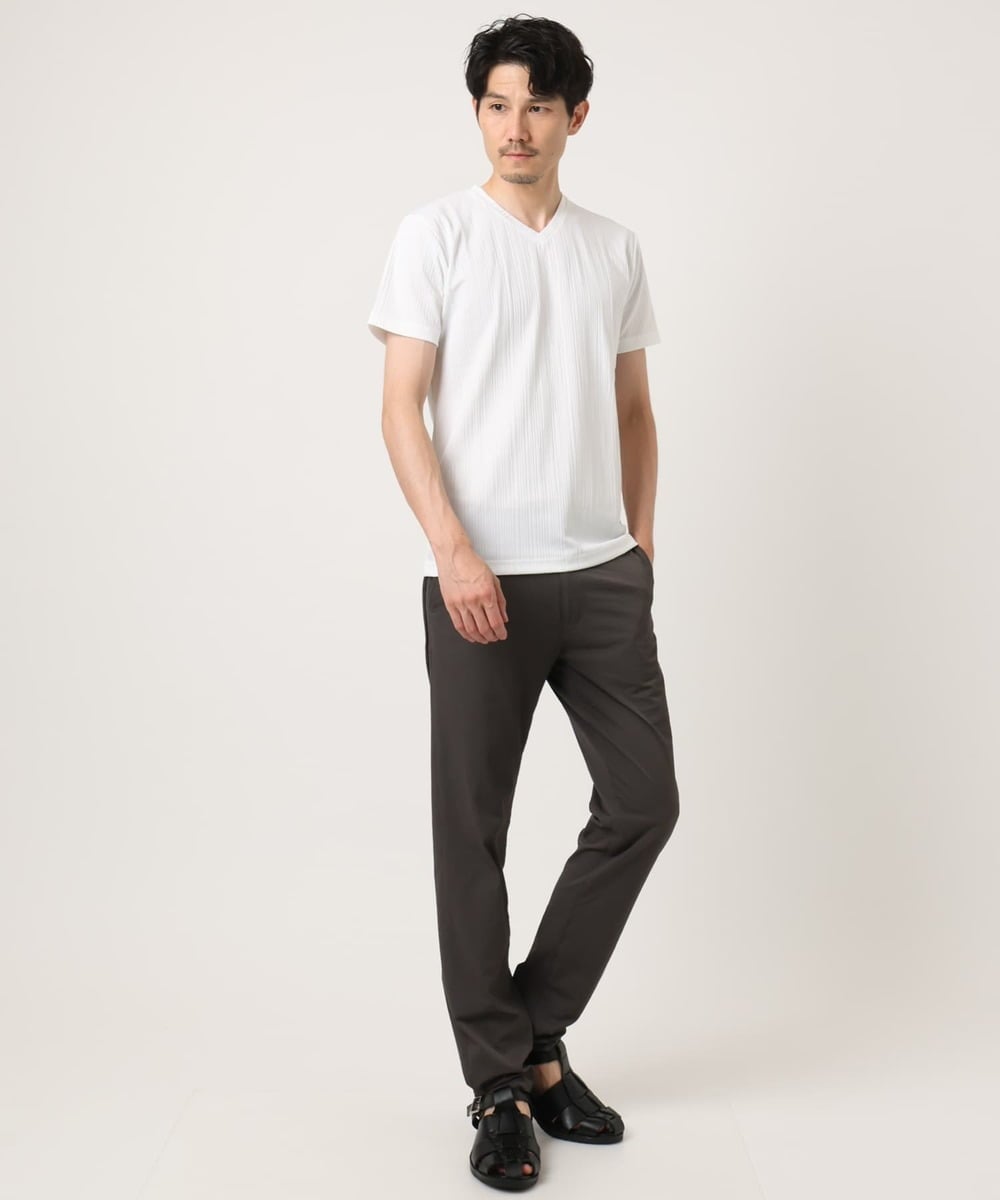 MKKHA72079 MK MICHEL KLEIN HOMME(MKミッシェルクランオム) 【残りわずか／洗える】3ＤストライプテレコＶネックＴシャツ ホワイト