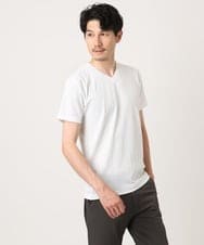 MKKHA72079 MK MICHEL KLEIN HOMME(MKミッシェルクランオム) 【残りわずか／洗える】3ＤストライプテレコＶネックＴシャツ ホワイト