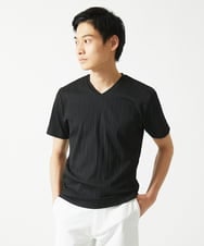 MKKHA72079 MK MICHEL KLEIN HOMME(MKミッシェルクランオム) 【残りわずか／洗える】3ＤストライプテレコＶネックＴシャツ ブラック