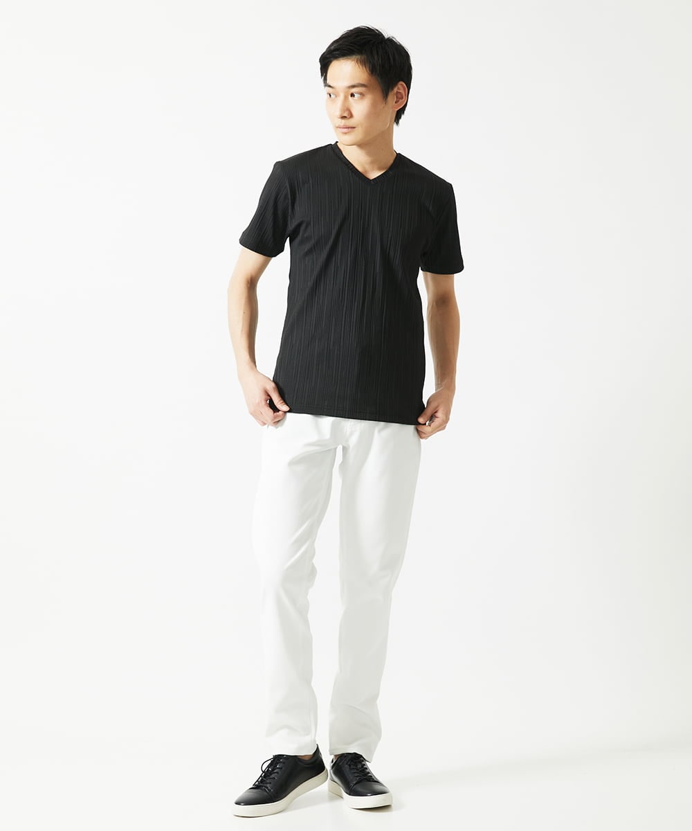 MKKHA72079 MK MICHEL KLEIN HOMME(MKミッシェルクランオム) 【残りわずか／洗える】3ＤストライプテレコＶネックＴシャツ ブラック
