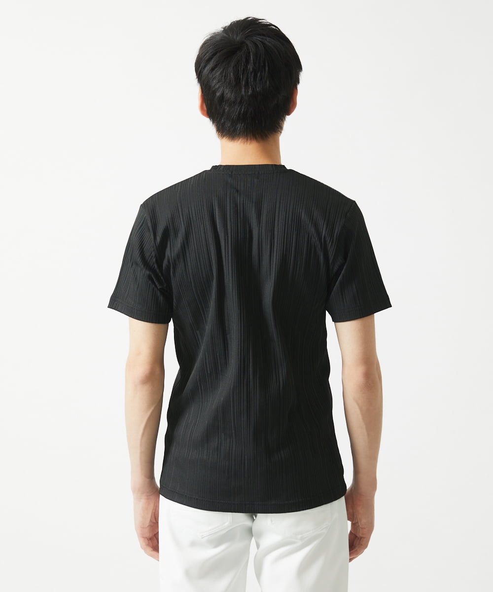 MKKHA72079 MK MICHEL KLEIN HOMME(MKミッシェルクランオム) 【残りわずか／洗える】3ＤストライプテレコＶネックＴシャツ ブラック
