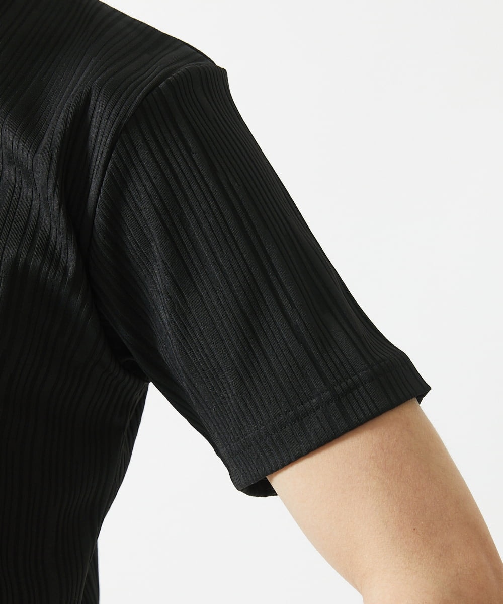 MKKHA72079 MK MICHEL KLEIN HOMME(MKミッシェルクランオム) 【残りわずか／洗える】3ＤストライプテレコＶネックＴシャツ ブラック