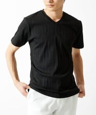 MKKHA72079 MK MICHEL KLEIN HOMME(MKミッシェルクランオム) 【残りわずか／洗える】3ＤストライプテレコＶネックＴシャツ ブラック