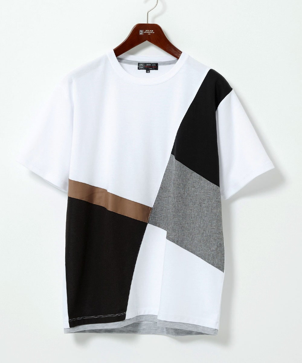 MKKHC80054 MK MICHEL KLEIN HOMME(MKミッシェルクランオム)  【接触冷感】COOLタッチブロックTシャツ  ホワイト