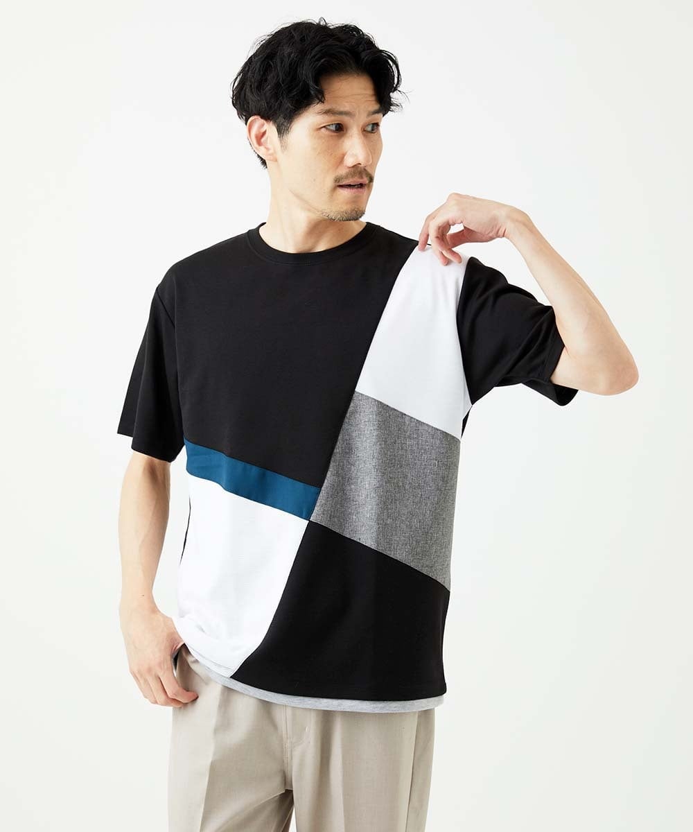 MKKHC80054 MK MICHEL KLEIN HOMME(MKミッシェルクランオム)  【接触冷感】COOLタッチブロックTシャツ  ブラック