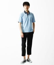 MKKIA53110 MK MICHEL KLEIN HOMME(MKミッシェルクランオム) 【残りわずか】ブラックストライプカラーポロシャツ ライトブルー