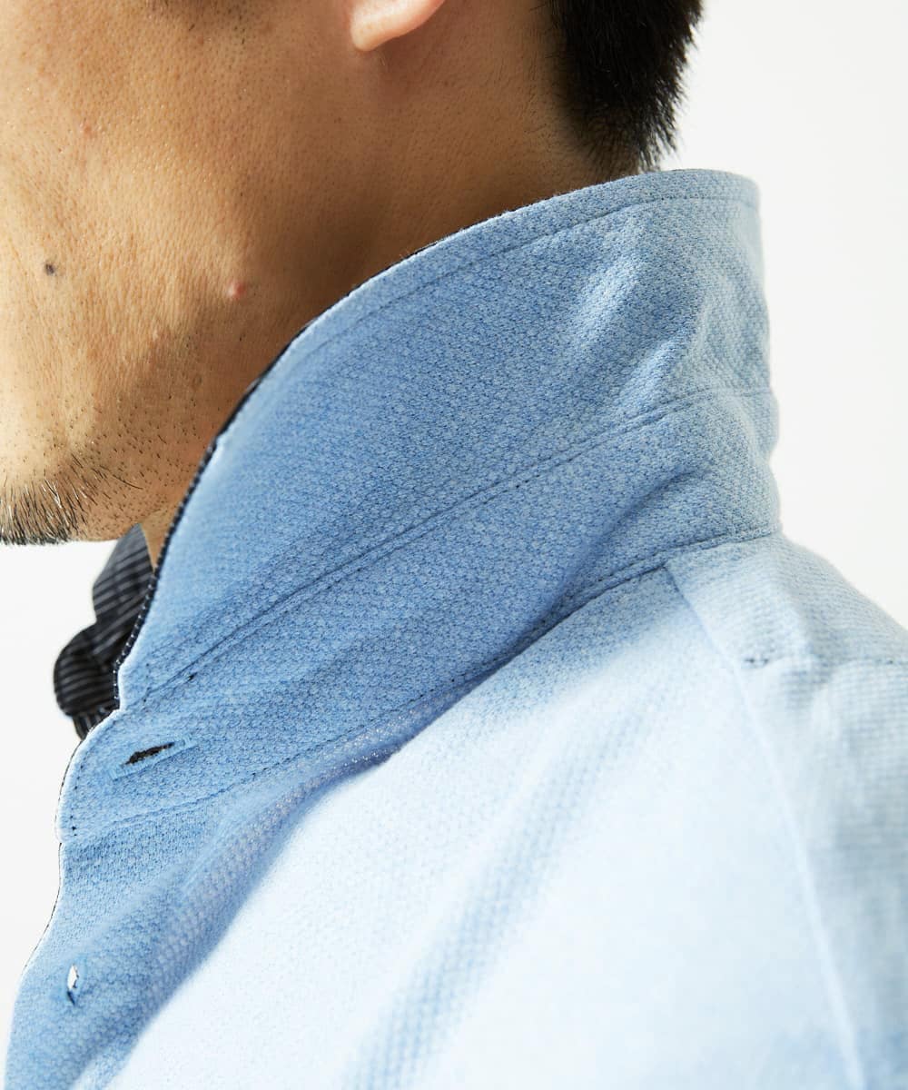 MKKIA53110 MK MICHEL KLEIN HOMME(MKミッシェルクランオム) 【残りわずか】ブラックストライプカラーポロシャツ ライトブルー