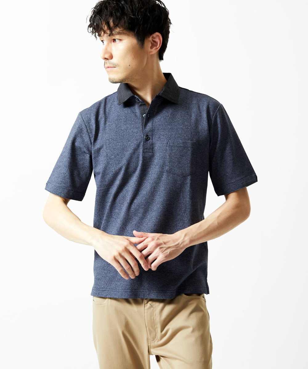 MKKIA53110 MK MICHEL KLEIN HOMME(MKミッシェルクランオム) 【残りわずか】ブラックストライプカラーポロシャツ ネイビー