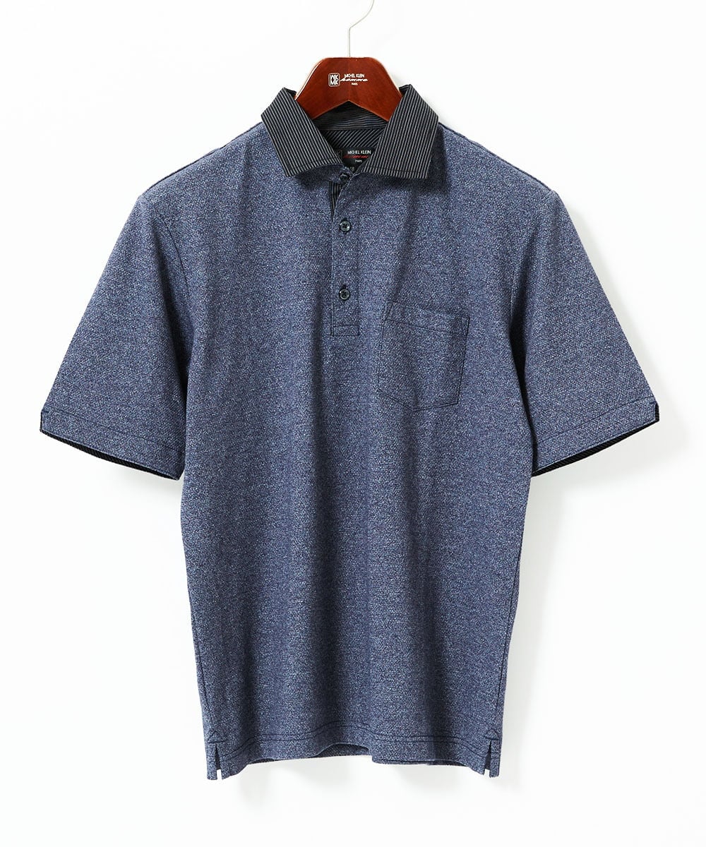 MKKIA53110 MK MICHEL KLEIN HOMME(MKミッシェルクランオム) 【残りわずか】ブラックストライプカラーポロシャツ ネイビー