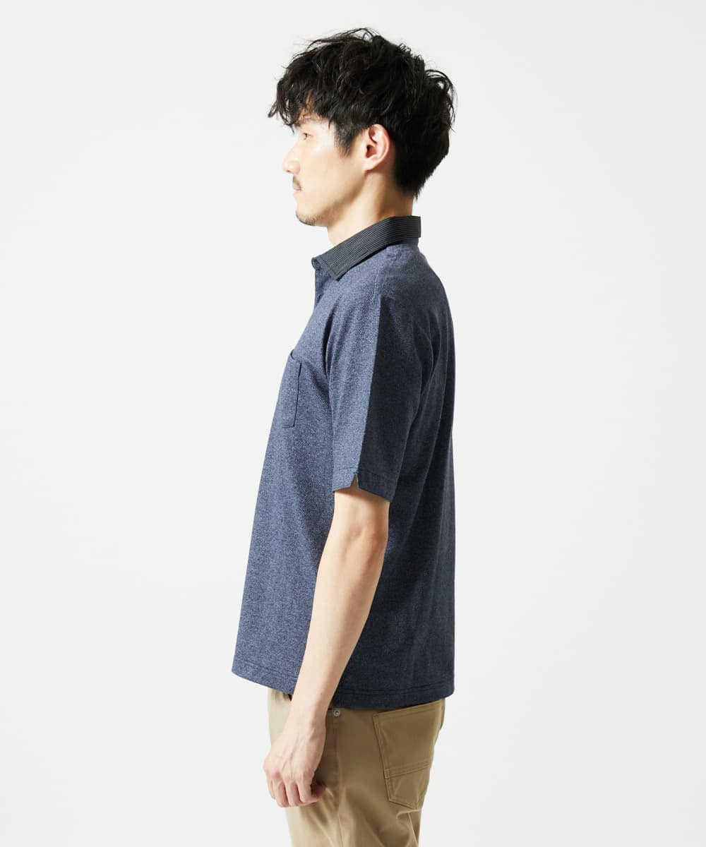 MKKIA53110 MK MICHEL KLEIN HOMME(MKミッシェルクランオム) 【残りわずか】ブラックストライプカラーポロシャツ ネイビー